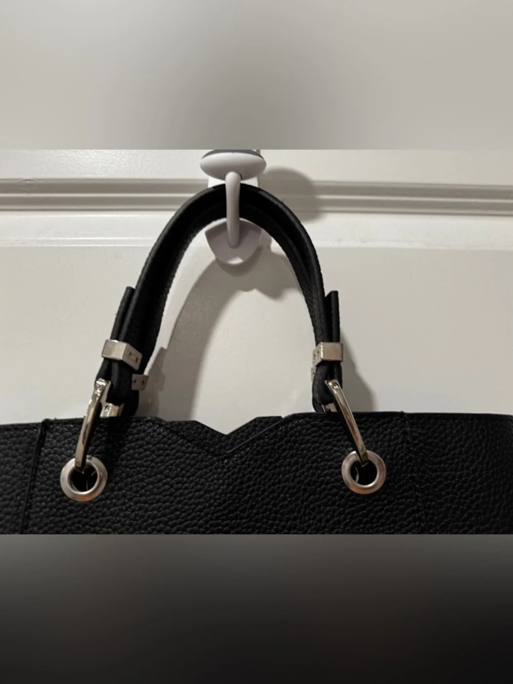 Steve Madden Black Pebbled Tote Bag NWOT Structured Silver Hardware - Picture 8 of 11